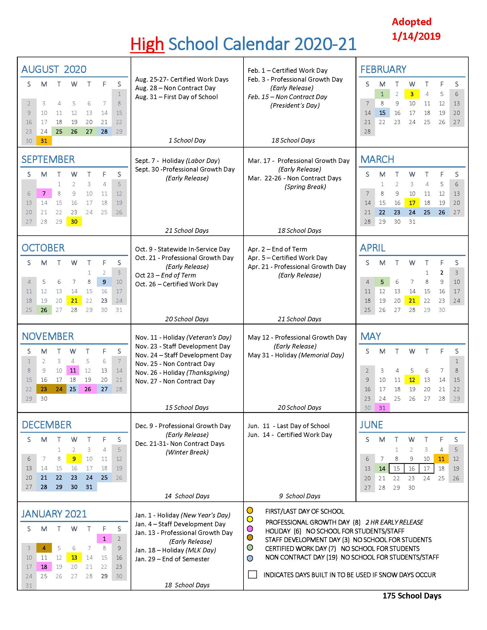 School Year Calendars / WLWV School Calendars